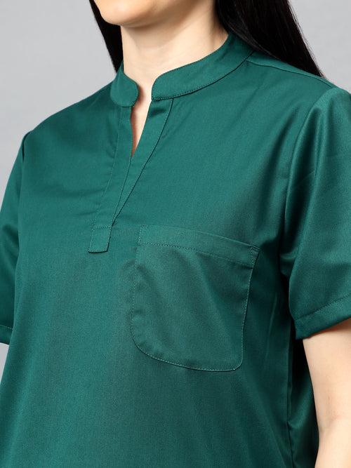 Stretchable (2Way) Female Hunter Green Mandarin Neck Scrub Top