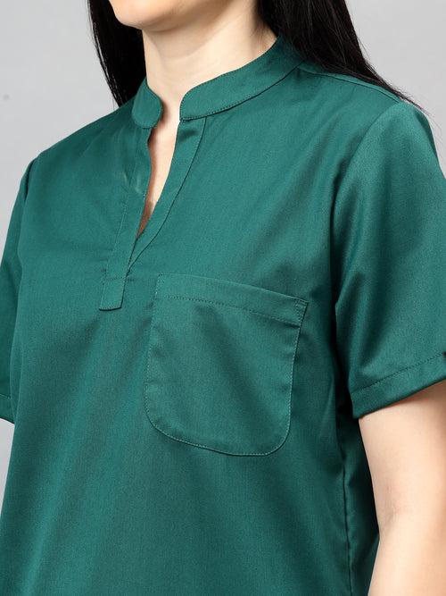 Stretchable (2Way) Female Hunter Green Mandarin Neck With Jogger Scrub Set