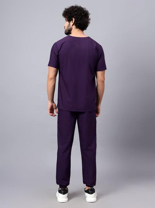 Stretchable (4Way) Male Violet V-Neck With Jogger Scrub Set