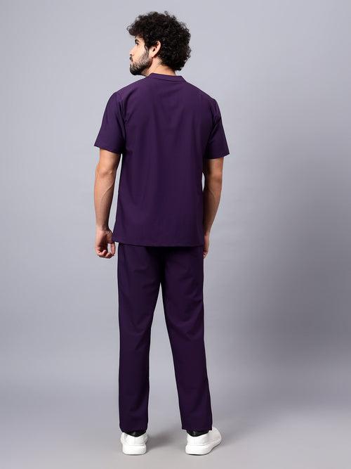 Stretchable (4Way) Male Violet Mandarin Neck with Straight Pant Scrub Set