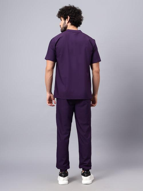 Stretchable (4Way) Male Violet Mandarin Neck with Jogger Scrub Set