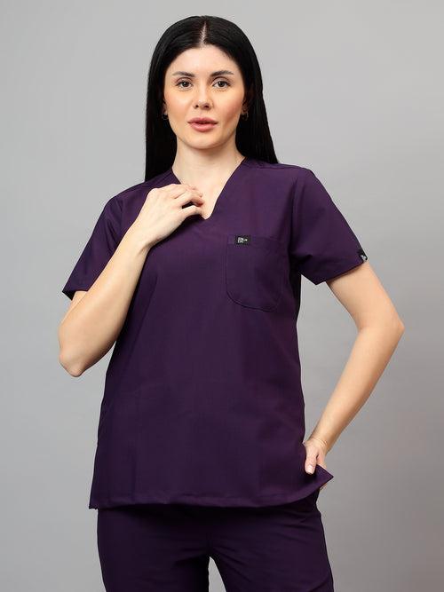 Stretchable (4Way) Female Violet V-Neck Scrub Top