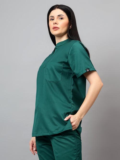 Stretchable (2Way) Female Hunter Green Mandarin Neck Scrub Top