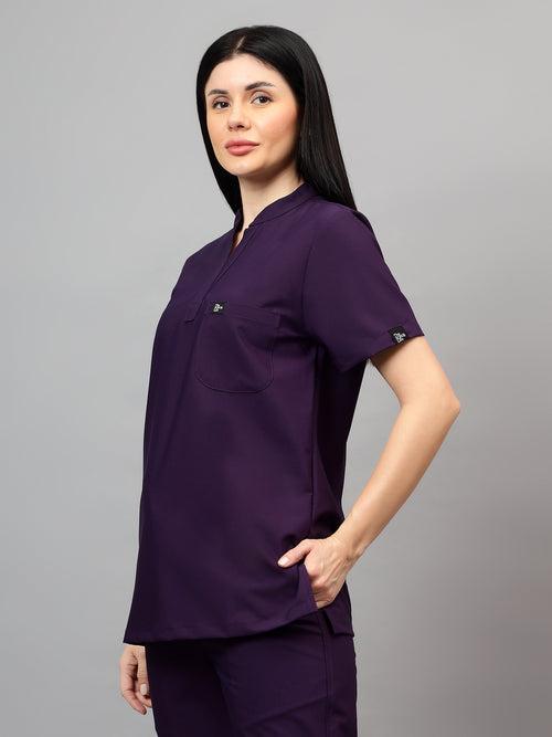 Stretchable (4Way) Female Violet Mandarin Neck Scrub Top