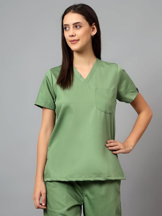 Stretchable (2Way) Female Pista Green V-Neck Scrub Top