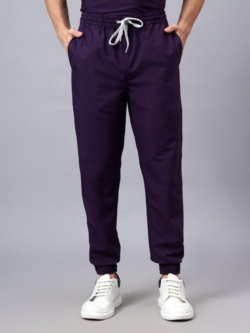 Stretchable (4Way) Male Violet V-Neck With Jogger Scrub Set