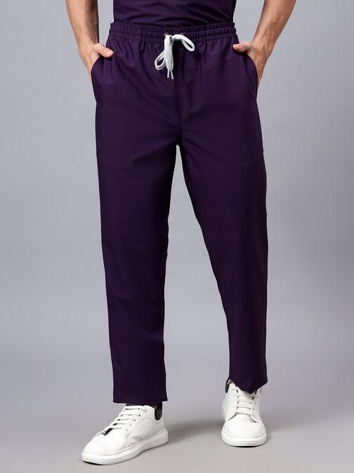 Stretchable (4Way) Male Violet V-Neck With Straight Pant Scrub Set