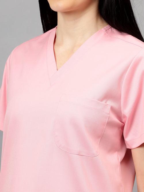 Stretchable (2Way) Female Powder Pink V-Neck With Jogger Scrub Set