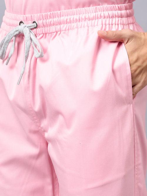 Stretchable (2Way) Male Powder Pink Mandarin Neck With Straight Pant Scrub Set