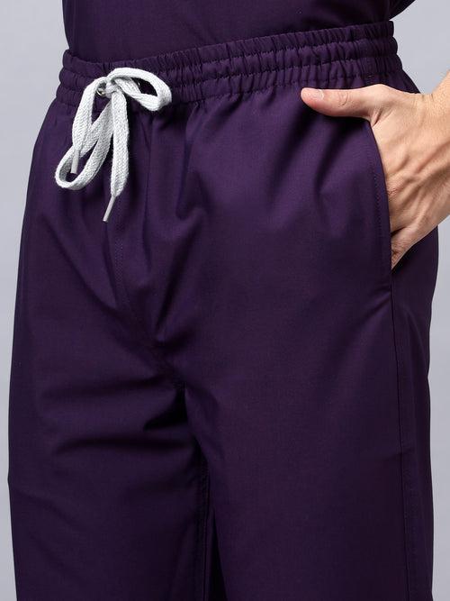 Stretchable (4Way) Male Violet V-Neck With Jogger Scrub Set