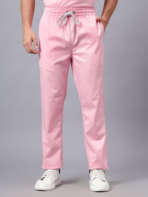 Stretchable (2Way) Male Powder Pink Mandarin Neck With Straight Pant Scrub Set