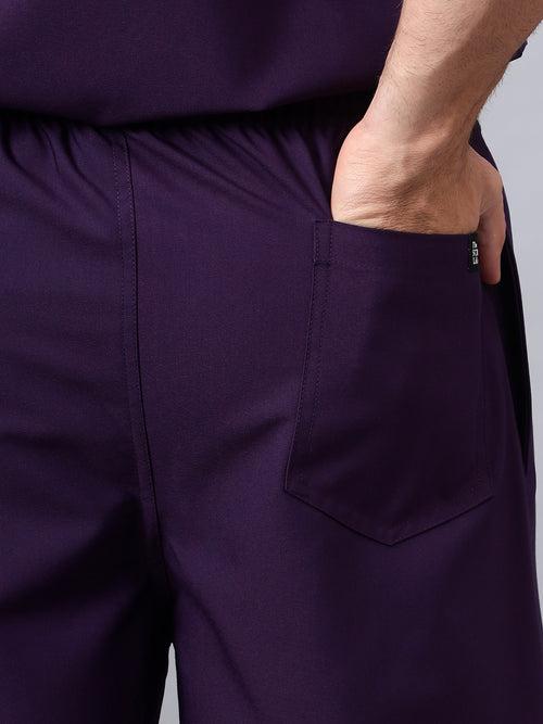 Stretchable (4Way) Male Violet Mandarin Neck with Straight Pant Scrub Set