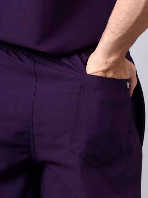 Stretchable (4Way) Male Violet Mandarin Neck with Jogger Scrub Set