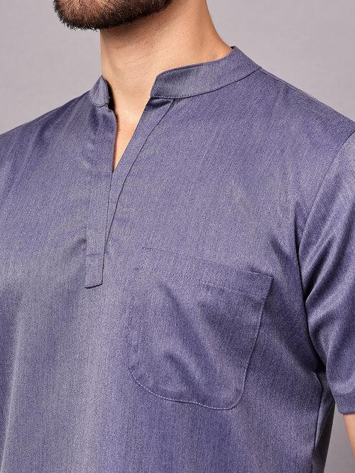 Stretchable (2Way) Male Denim Blue Texture Mandarin Neck Scrub Top