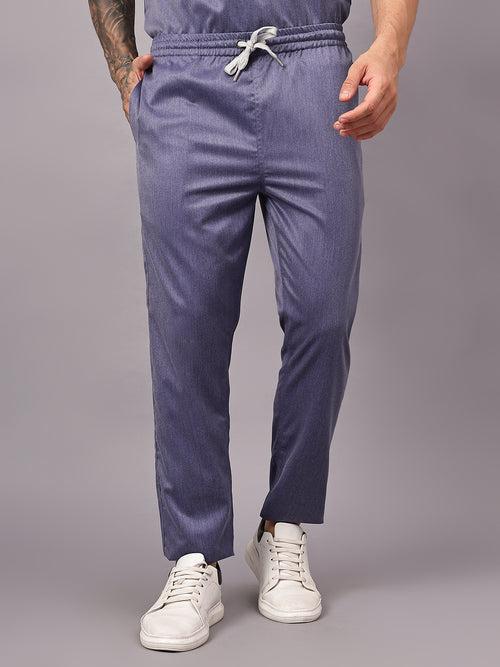 Stretchable (2Way) Male Denim Blue Texture Mandarin Neck With Straight Pant Scrub Set