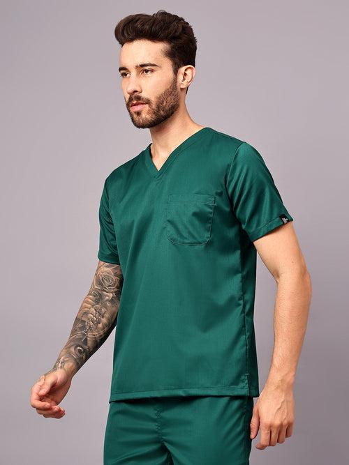 Stretchable (2Way) Male Hunter Green V-Neck Scrub Top