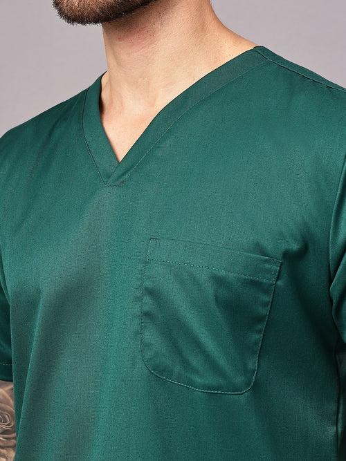 Stretchable (2Way) Male Hunter Green V-Neck With Jogger Scrub Set