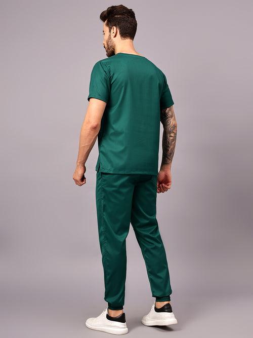 Stretchable (2Way) Male Hunter Green V-Neck With Jogger Scrub Set