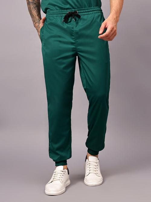 Stretchable (2Way) Male Hunter Green V-Neck With Jogger Scrub Set