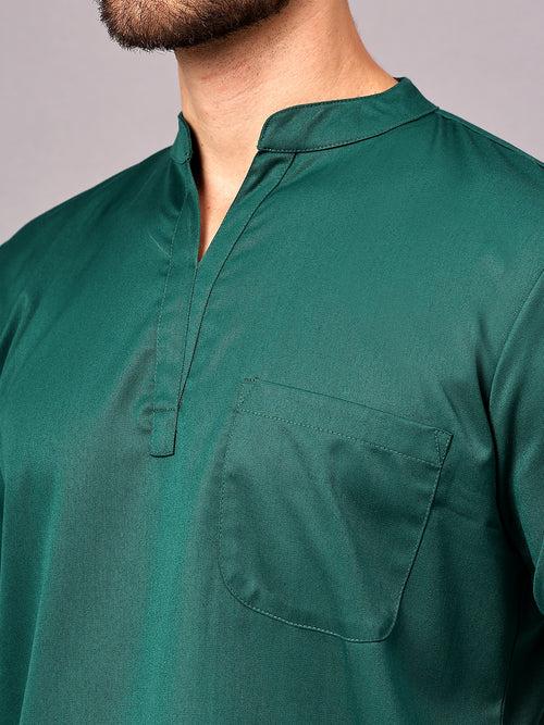 Stretchable (2Way) Male Hunter Green Mandarin Neck With Jogger Scrub Set