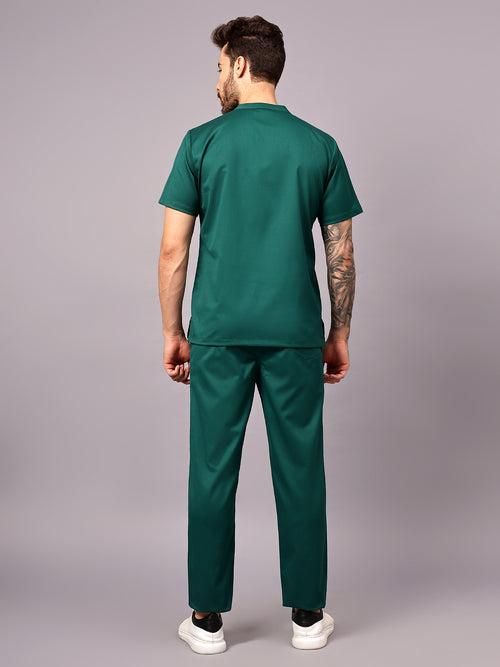 Stretchable (2Way) Male Hunter Green Mandarin Neck With Straight Pant Scrub Set