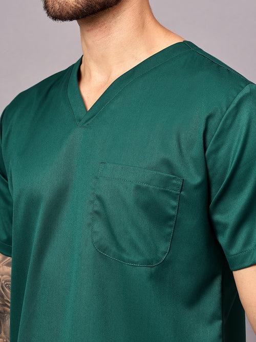 Stretchable (2Way) Male Hunter Green V-Neck Scrub Top