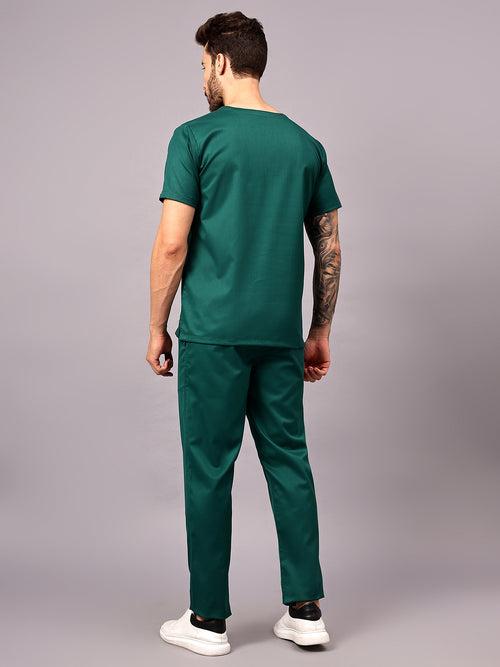 Stretchable (2Way) Male Hunter Green V-Neck With Straight Pant Scrub Set