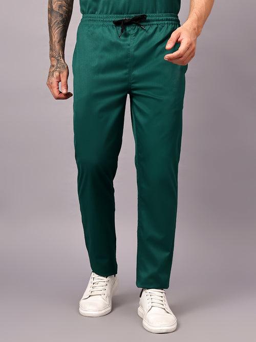 Stretchable (2Way) Male Hunter Green V-Neck With Straight Pant Scrub Set