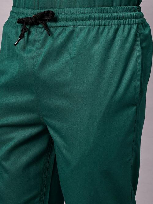 Stretchable (2Way) Male Hunter Green V-Neck With Straight Pant Scrub Set