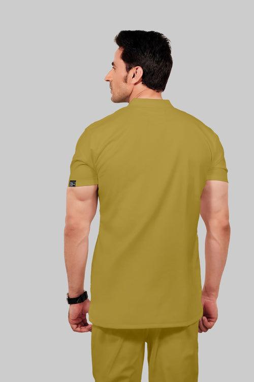 Stretchable (2Way) Male Mustard Mandarin Neck With Jogger Scrub Set