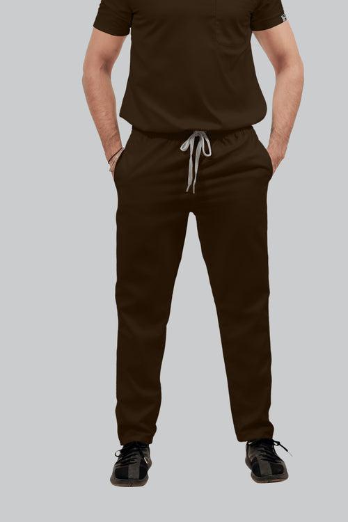 Stretchable (4Way) Male Brown V-Neck With Straight Pant Scrub Set