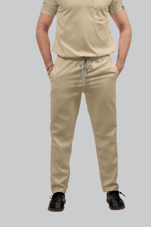 Stretchable (4Way) Male Beige Mandarin Neck with Straight Pant Scrub Set