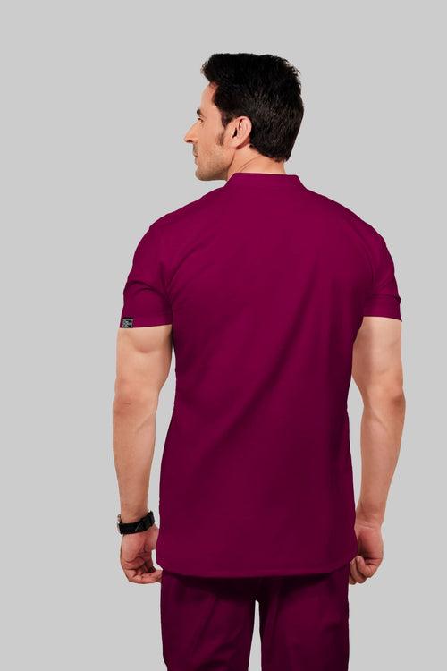 Stretchable (4Way) Male Wine Mandarin Neck With Jogger Scrub Set