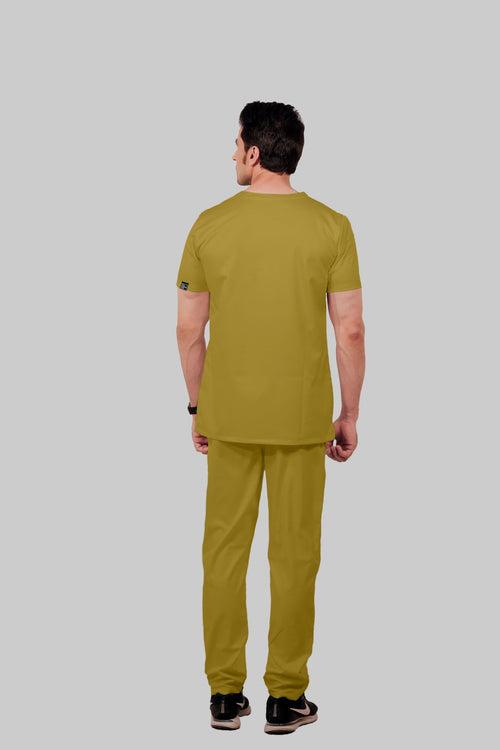 Stretchable (2Way) Male Mustard V-Neck With Straight Pant Scrub Set