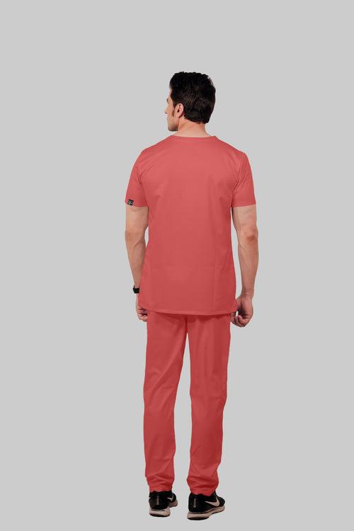 Stretchable (2Way) Male Peach V-Neck With Jogger Scrub Set