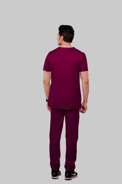 Stretchable (2Way) Male Wine V-Neck With Jogger Scrub Set