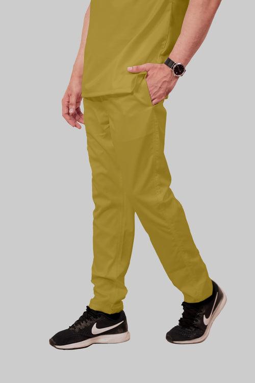 Stretchable (2Way) Male Mustard Mandarin Neck With Straight Pant Scrub Set