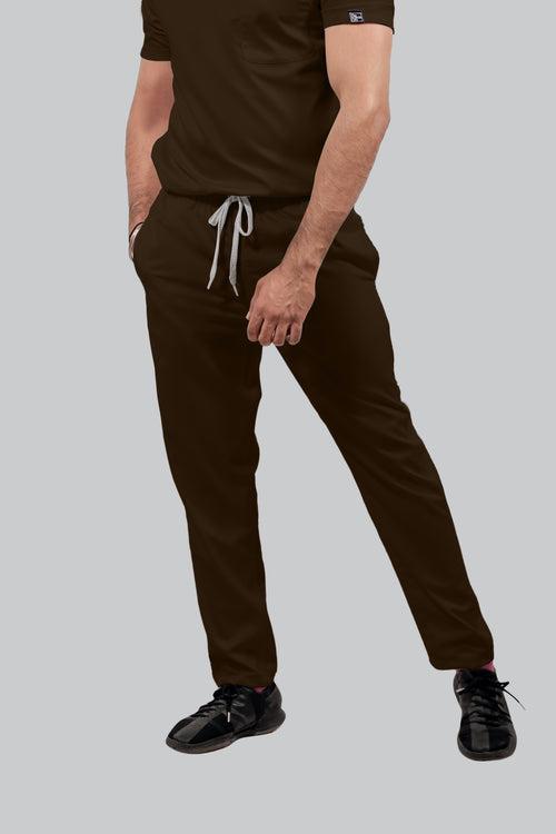 Stretchable (4Way) Male Brown Mandarin Neck with Straight Pant Scrub Set