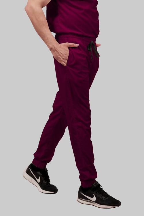 Stretchable (2Way) Female Wine V-Neck With Jogger Scrub Set