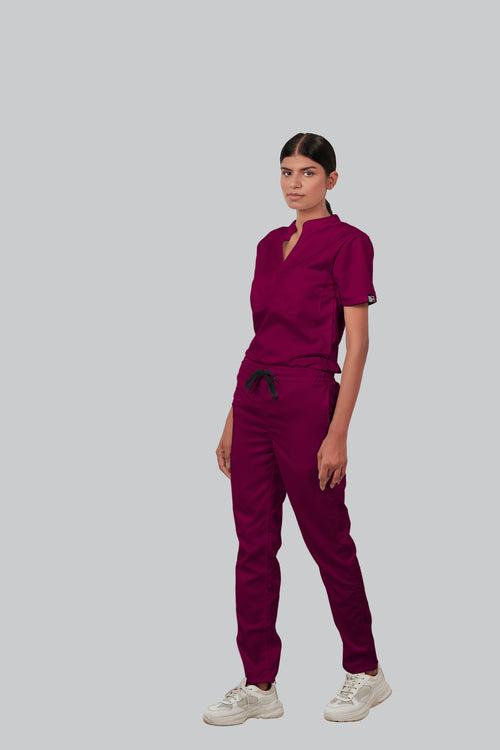 Stretchable (2Way) Female Wine Straight Scrub Pant