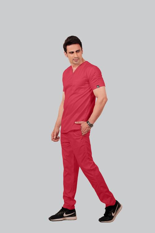 Stretchable (2Way) Male Coral V-Neck Scrub Top