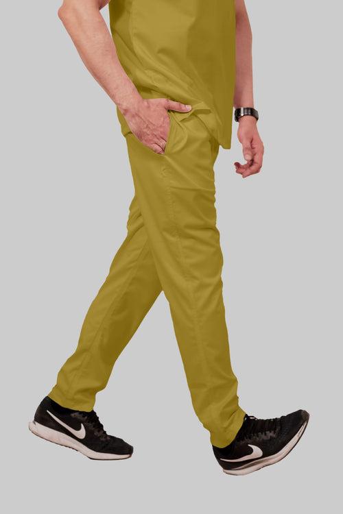 Stretchable (2Way) Male Mustard Mandarin Neck With Straight Pant Scrub Set