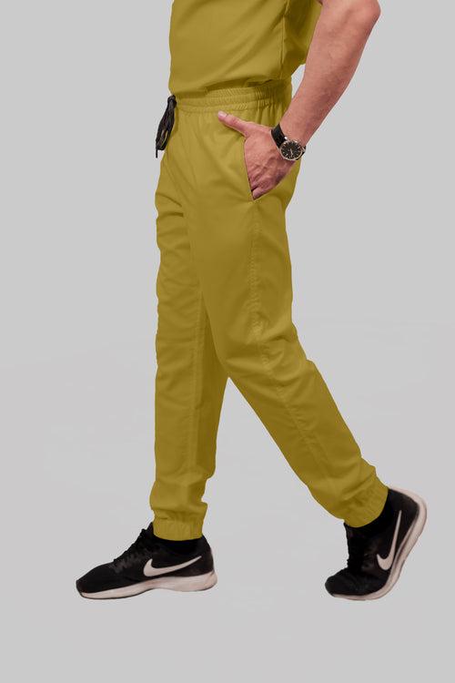 Stretchable (2Way) Female Mustard Mandarin Neck With Jogger Scrub Set