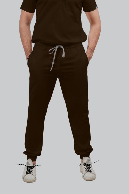 Stretchable (4Way) Male Brown V-Neck With Jogger Scrub Set