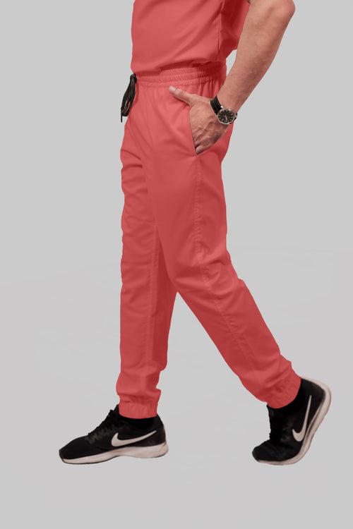 Stretchable (2Way) Male Peach V-Neck With Jogger Scrub Set