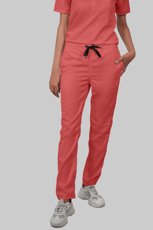 Stretchable (2Way) Female Peach V-Neck With Straight Pant Scrub Set