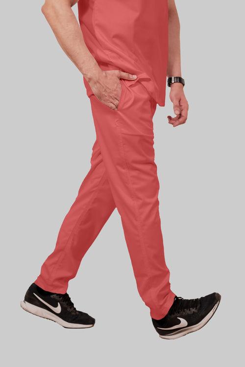 Stretchable (2Way) Male Peach Mandarin Neck With Straight Pant Scrub Set