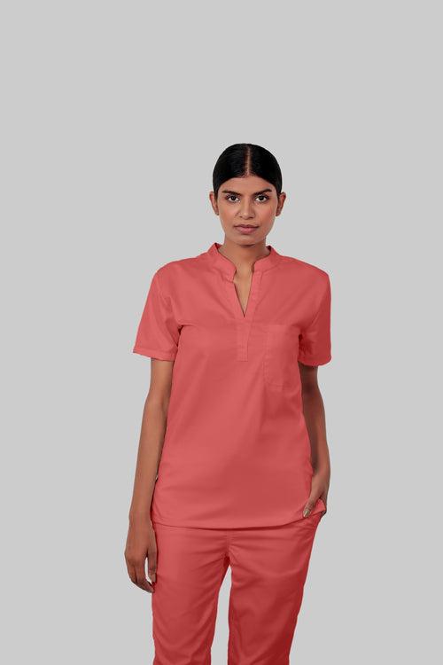 Stretchable (2Way) Female Peach Mandarin Neck Scrub Top