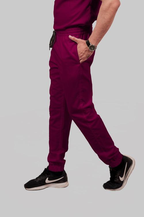 Stretchable (2Way) Female Wine V-Neck With Jogger Scrub Set