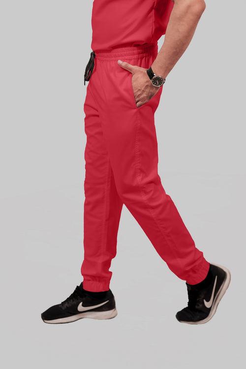 Stretchable (2Way) Female Coral Mandarin Neck With Jogger Scrub Set